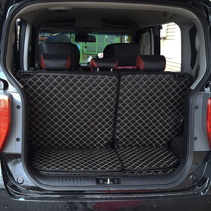 아이빌 4D 신형퀼팅 레이 자동차 트렁크매트 + 2열등받이 풀세트, 블랙+레드스티치, 옵션1, 기아