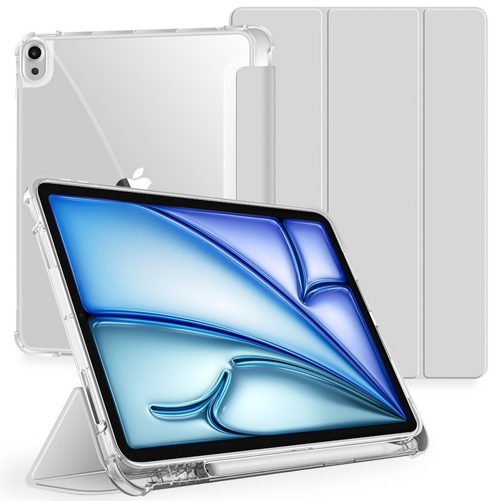 원더글라스 클리어 에어 쉴드 펜슬 수납 케이스, 라이트 그레이