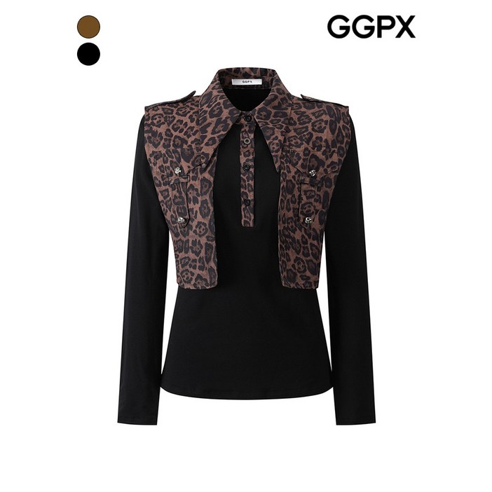 GGPX 카라넥 레오파드 반오픈 티셔츠 GPCTS014F