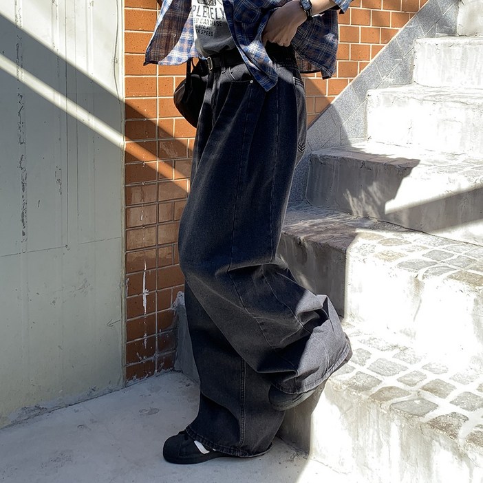 앤샵 [롱,숏 기장선택] 여성용 트베리 워싱빈티지 벌룬 사이드절개 와이드 데님 청바지(4color)