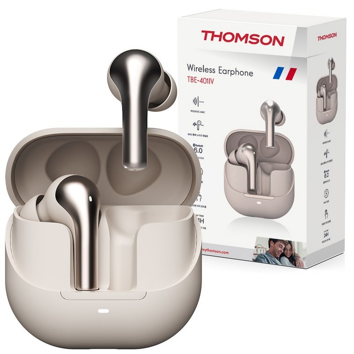 프랑스 톰슨 하이브리드 ANC 38dB 노이즈캔슬링 블루투스 6.0 무선 이어폰, 아이보리