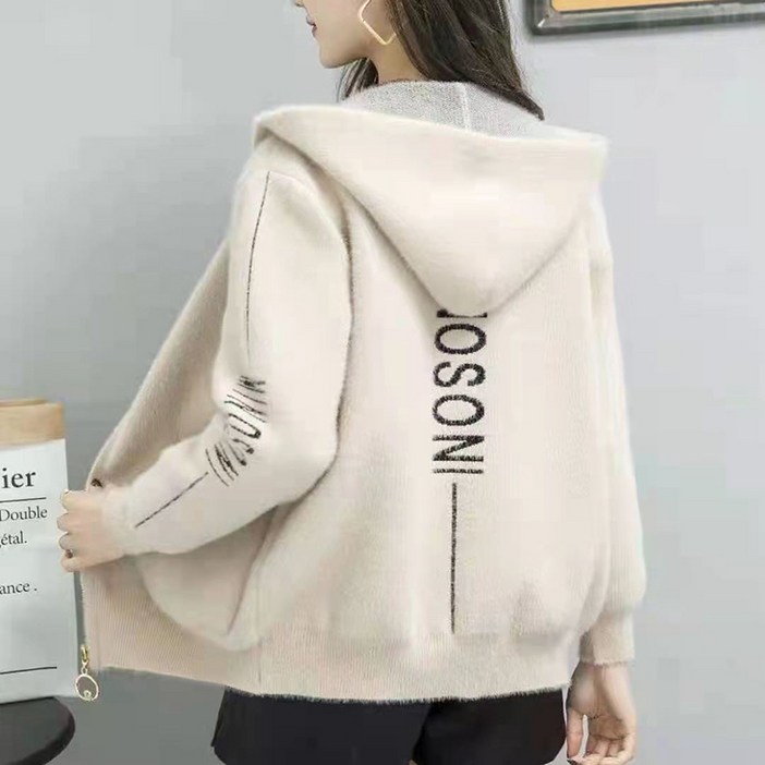FANSYLI 봄가을 겨울 신상 후드 니트 코트  패션 빅사이즈 루즈핏 캐주얼 자켓 여성 고급 통근 상의 X2409S14