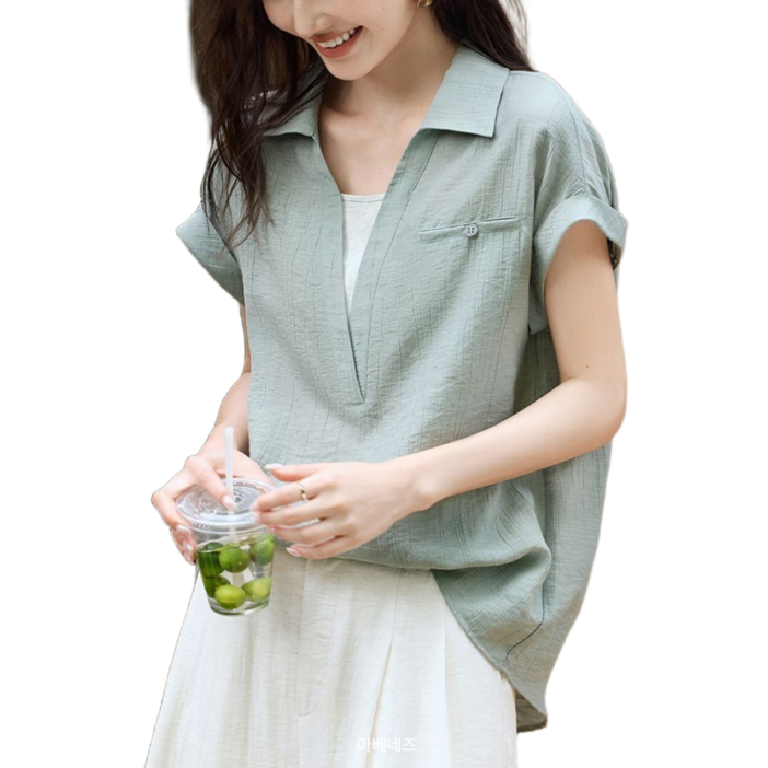 아베네즈 여성 캐주얼 예쁘고 시원한 민트 반팔 셔츠 AVSS25FT647