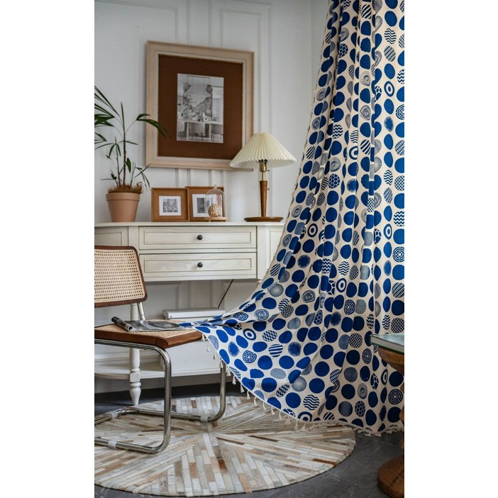 24평거실커튼 34평거실커튼 블루 폴카닷 암막커튼