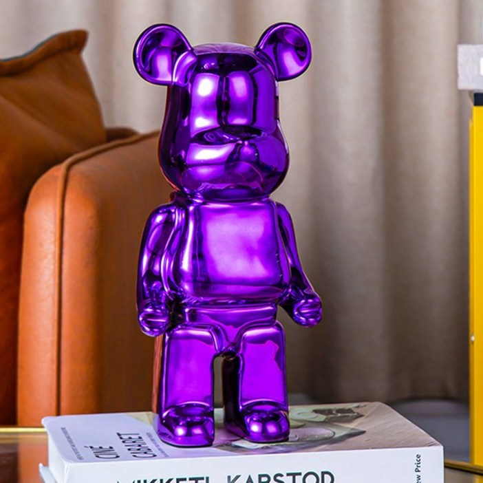크롬 베어브릭 400 피규어 저금통 대형 브릭베어 오로라 곰돌이 28cm 인테리어 오브제, 크롬 베어 저금통35cm퍼플