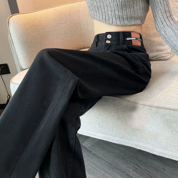 couchsurfing 빈티지 하이웨이스트 와이드핏 투 버튼 디자인 청바지