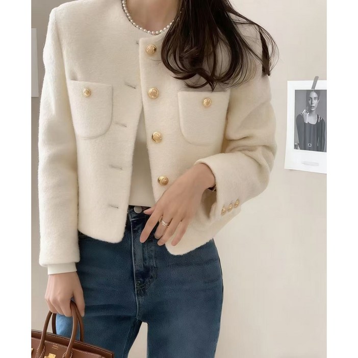 CLOREX 여성 트위드 자켓 버튼 캐주얼 트위드 자켓