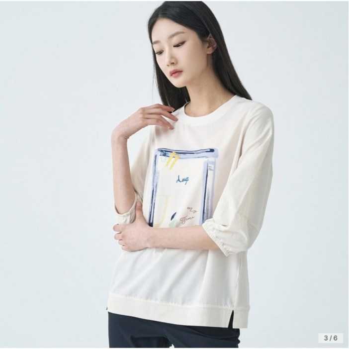 [지센] 파격할인 여성 프린트 우븐패치 라운드 7부티셔츠(색상2종)