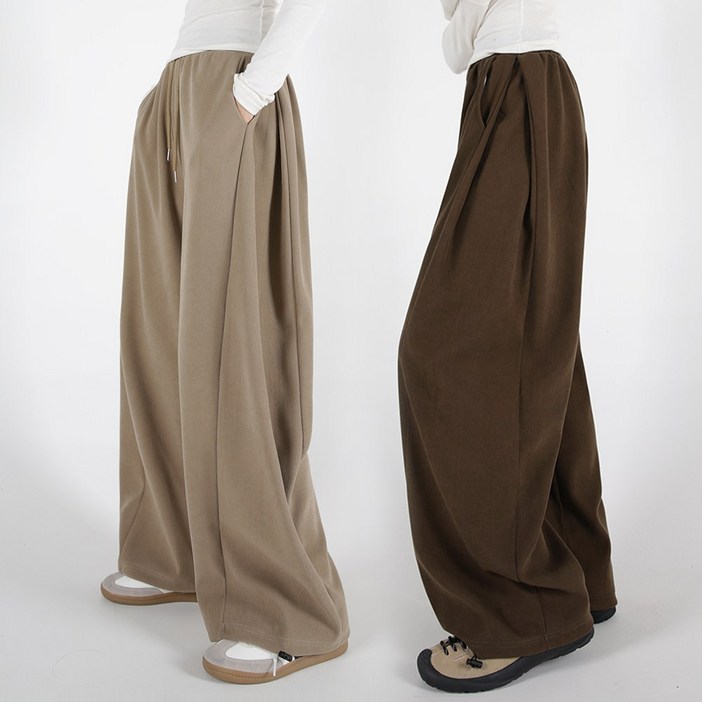 [오버나인] 여자 여성용 겨울용 와이드 코듀로이 옆핀턱 기모 트레이닝 팬츠 바지