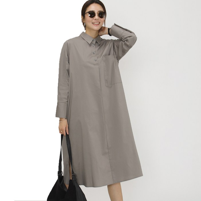 M619 자체제작 심플 코튼 롱 셔츠원피스