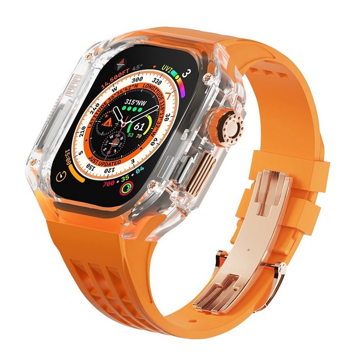 다비드 애플워치용 호환 플립형 일체형 스트랩 9 8 7 se 울트라 호환, 06.투명케이스로즈오렌지스트랩, 1개