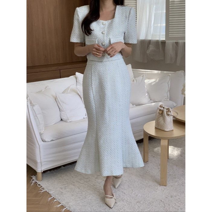 [하나마켓/여름신상/하객룩] 트위드 머메이드스커트+자켓 세트