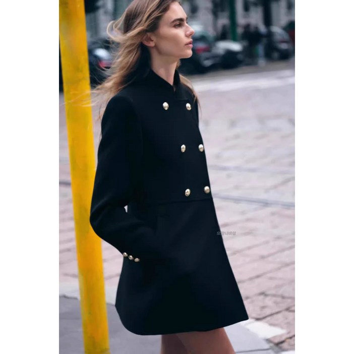 자라 블랙  더블 브레스티드 코트  자켓  zara