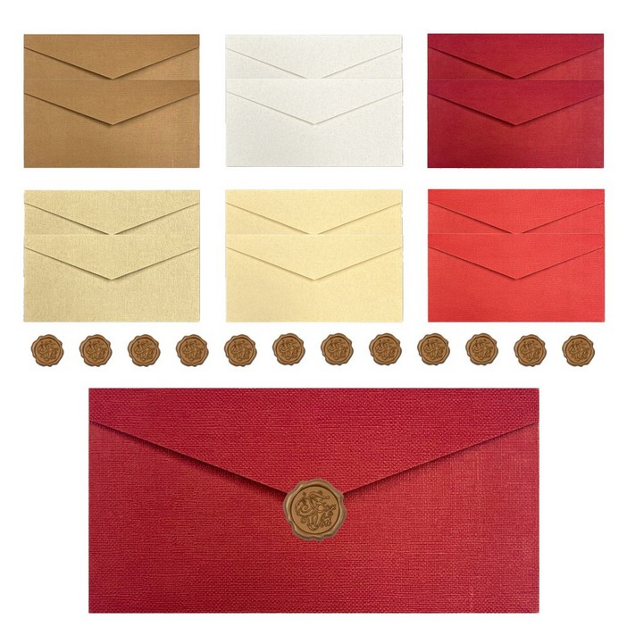 일상가 고급 린넨 현금 봉투 6종 실링 밀랍 스티커 세트 용돈 봉투, 12개, 혼합색상