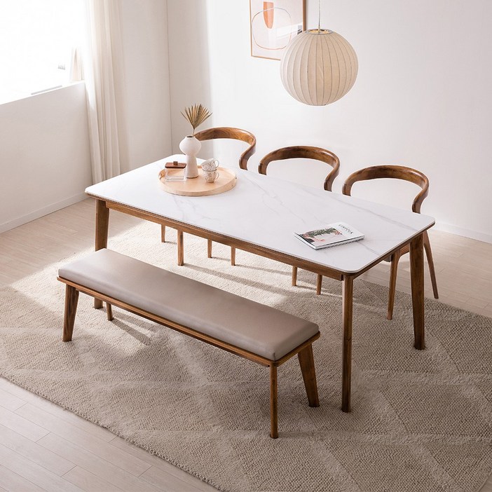 레오 1800 세라믹 원목 식탁세트 식탁의자3벤치1