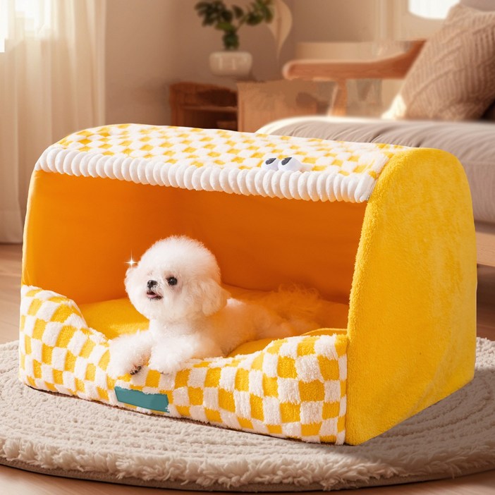HANTAO 강아지 하우스 텐트 대형견 반밀폐 겨울집, 1개, 노란색