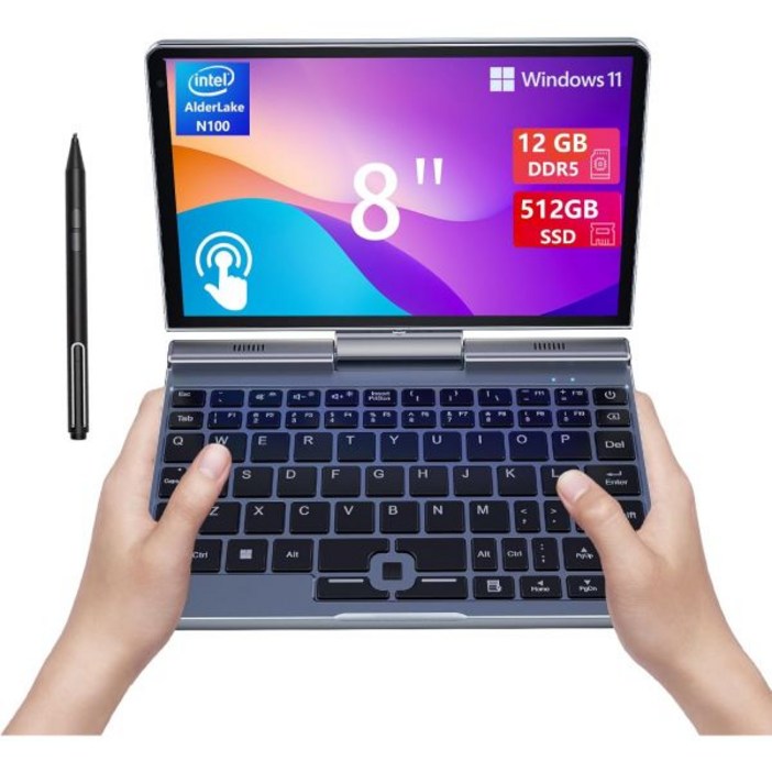 8인치 미니 노트북 HD 터치스크린 휴대용 2in1 컴퓨터 기업 및 학생을 위한 Windows 11 Pro 소형 노트북Intel N100 12GB LPDDR5 1TB M.2 S