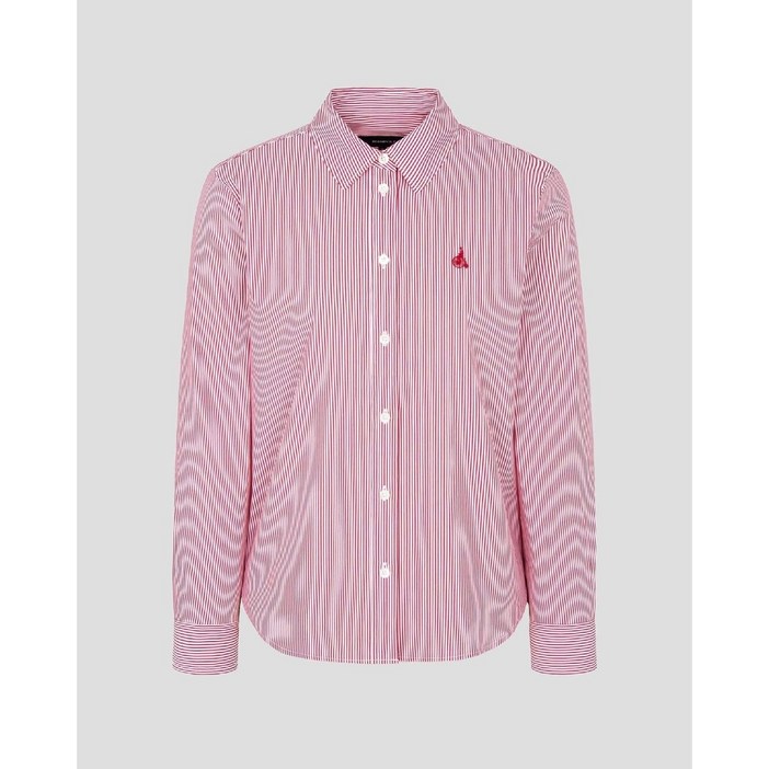 매장정품 빈폴 여성 Essential 코튼 면 혼방 스트라이프 슬림핏 셔츠 레드 BF5164E046