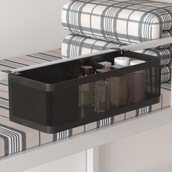 침대 옆 걸이형 수납 선반 조절 가능, 기숙사 침대, 사각 난간에 적합, 블랙, 1개