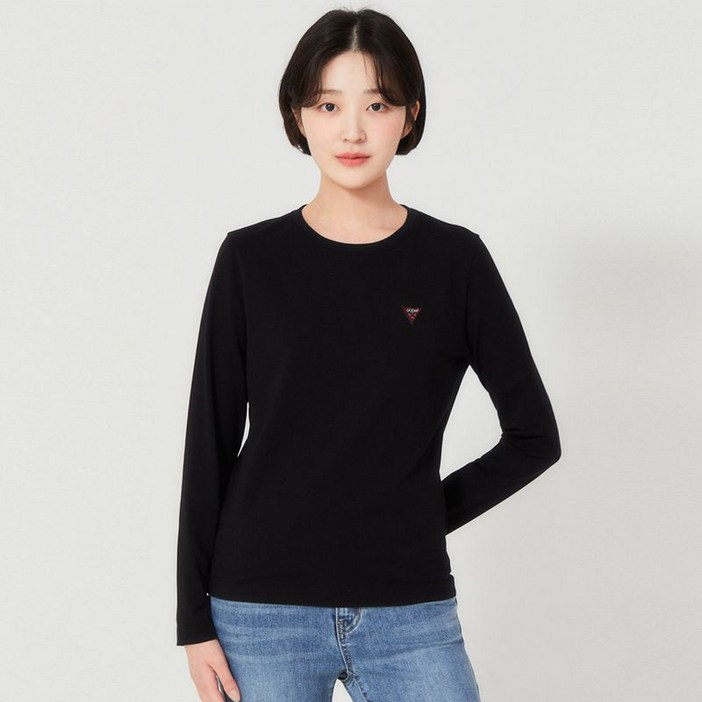 게스 여성 레귤러핏 라운드넥 긴팔티 OP1KE401