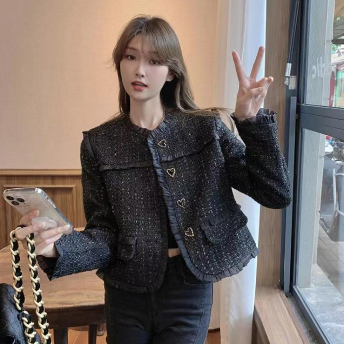 SAHINER 여성 가을 패션 트위드자켓 기본 편안한 긴팔 코트