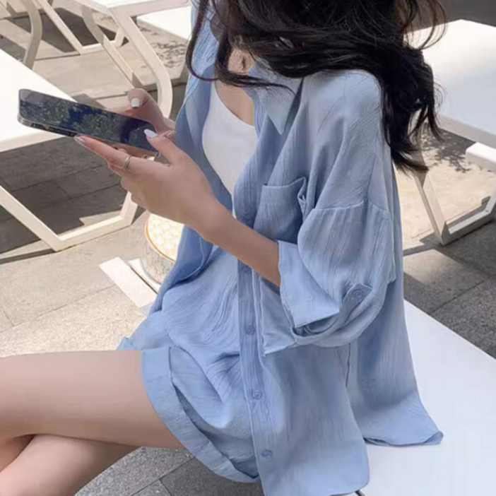 디어로우 첼리앙 루즈핏 린넨 셔츠 핀턱 숏 팬츠 세트 디어로우 첼리앙 루즈핏 린넨 셔츠 핀턱 숏 팬츠 세트