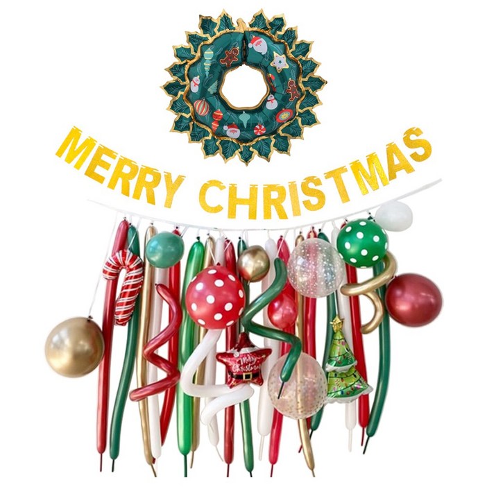 크리스마스 세트 풍선 가랜드 파티장식 소품 혼합풍선 트리 데코 홈파티용품 [에브리띵스마일] 1077, 1세트, 타입 10