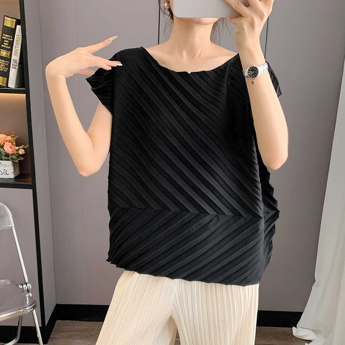 플라라 88까지플리츠투웨이사선블라우스PK5MBL012C