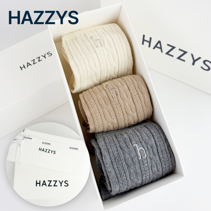 정품 헤지스 여성 양말 패턴 짜임 3종 세트 선물포장 쇼핑백