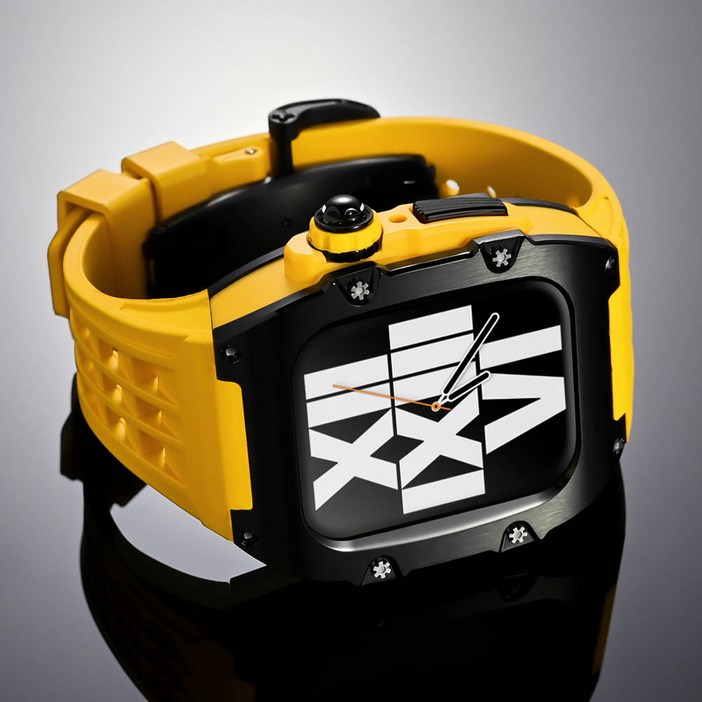 애차드밀 애플워치 호환 메탈 케이스 울트라 9 8 7 SE SE2 일체형 스트랩 명품 스테인리스 티타늄 밴드 줄질, 10.블랙옐로우