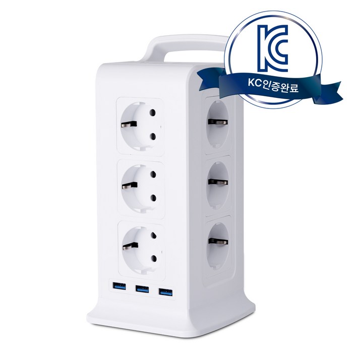 (파워) 15구 텔로 4000W 서지 보호 USB 타워 멀티탭 - 스마트 과부하차단, KC인증 접지 안전 고용량 대용량 고급 멀티탭, 선정리 가능한 인테리어용 예쁜 디자인 콘센트, 1개