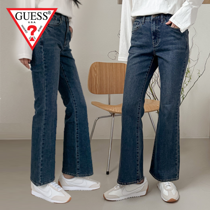 정품 게스 여성 슬림 부츠컷 청바지 기모 다크블루 중청 겨울