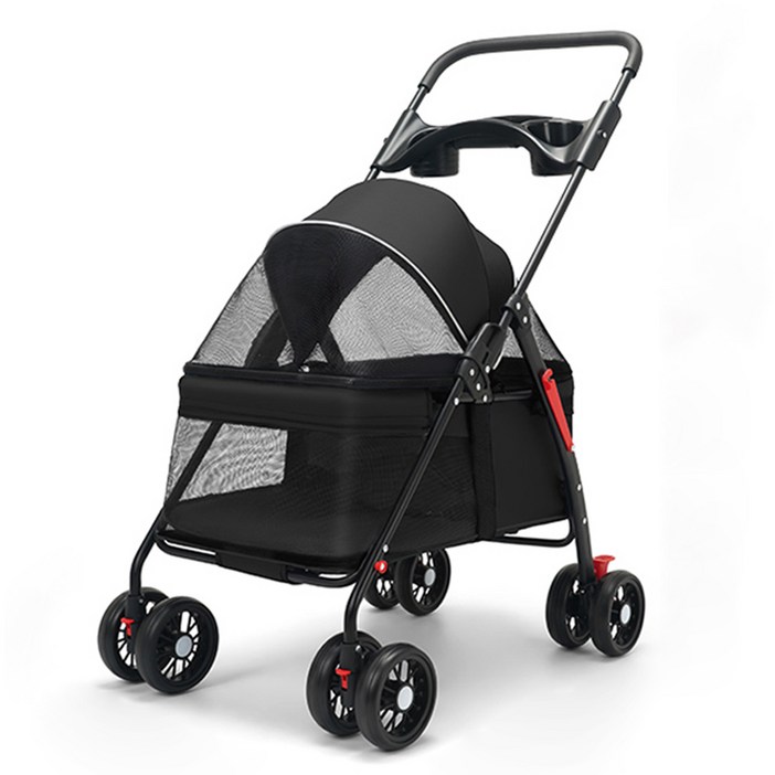 민트스쿨 반려동물 유모차 저상형 접이식, 블랙, 1개