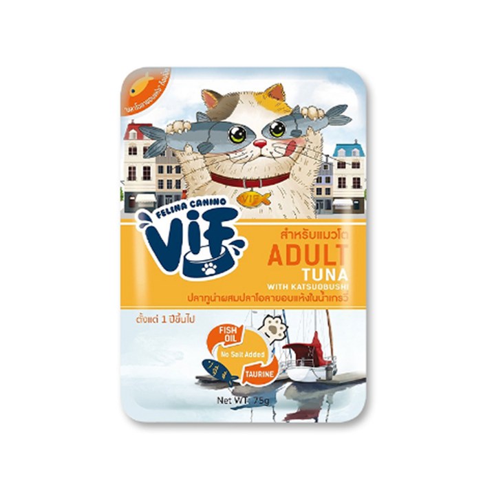VIF 비프 파우치 고양이간식, AC6 참치와 가츠오부시, 75g, 12개