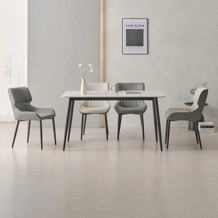 라로퍼니처 캐슬 1250 포세린 통 세라믹 4인 식탁 세트 식탁의자4