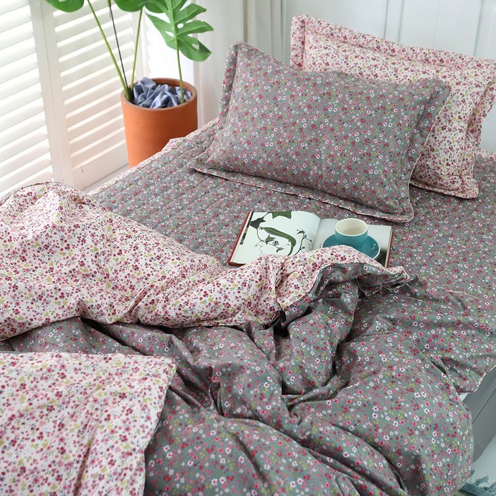 쉐리잔꽃 30수 광목면100% 홑겹 이불커버, 싱글/더블/퀸, 03 카키