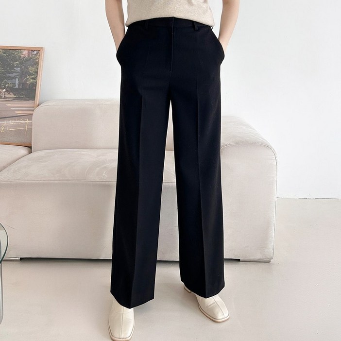 디아웃핏 여성 울 기모 밴딩 슬랙스 스판 바지 팬츠 일자 세미 와이드 부츠컷