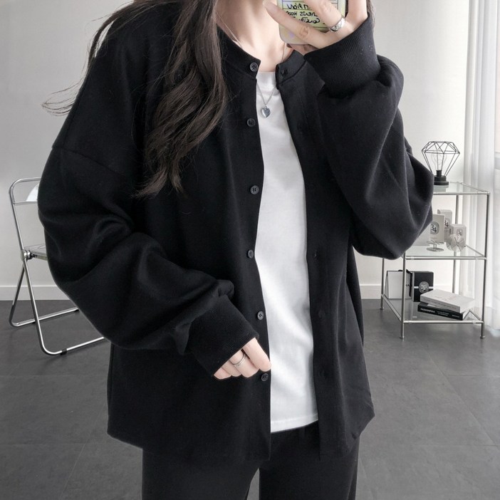 꾸안꾸 데일리 오버핏 맨투맨 박시 단추 가디건 꾸안꾸 데일리 오버핏 맨투맨 박시 단추 가디건