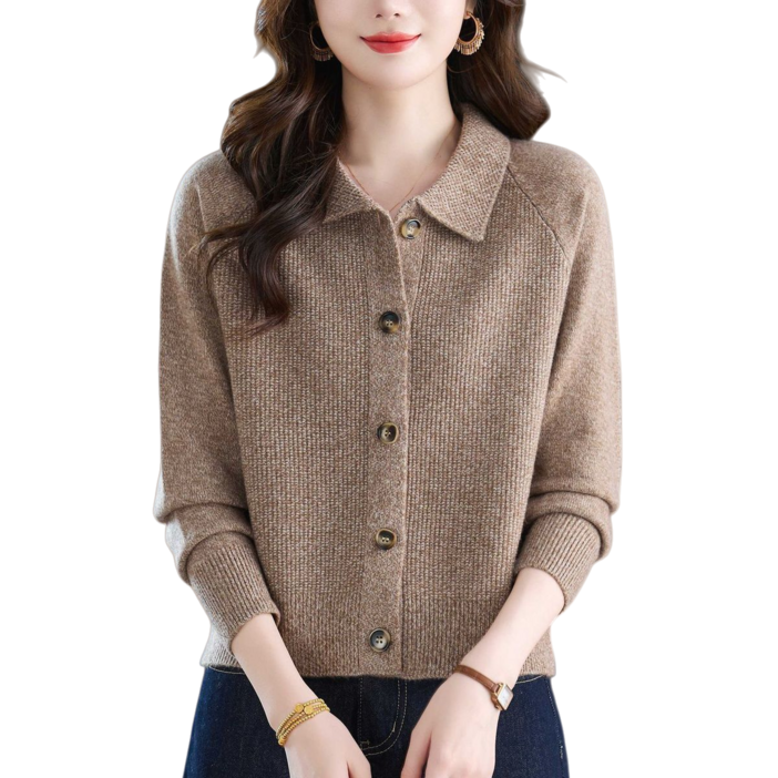 Makone 여성 가을 겨울 버튼 티셔츠 데일리 캐주얼 카라넥 니트