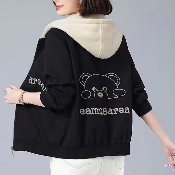 Neirny 중년여성 빅사이즈 후드집업 코트 봄 가을 엄마룩 심플 간절기 데일리 바람막이 맨투맨 가디건