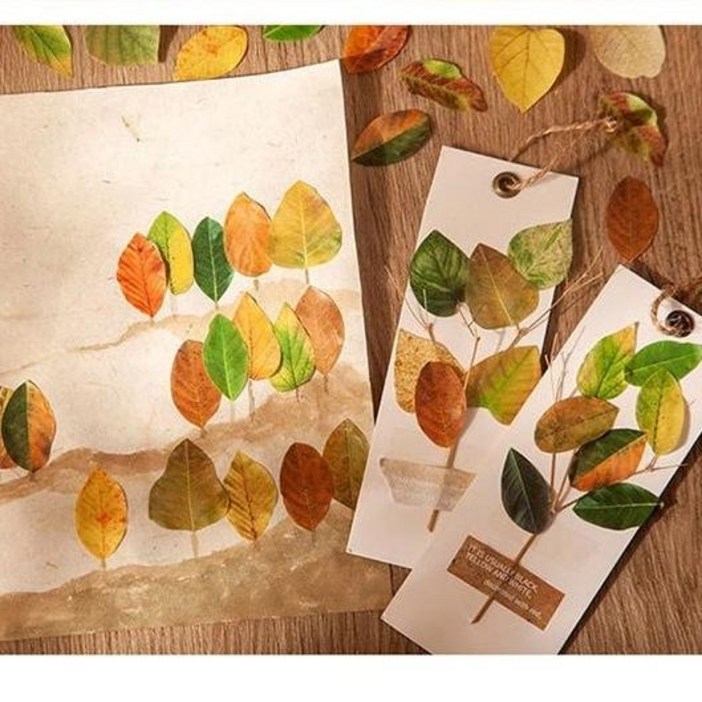 메리라라 낙엽스티커 가을 단풍 마스킹테이프, 느티나무잎, 4개