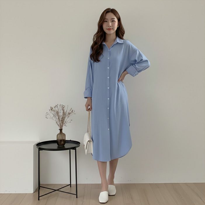 데일로엔 여성용 데일리 심플 롱 셔츠 원피스