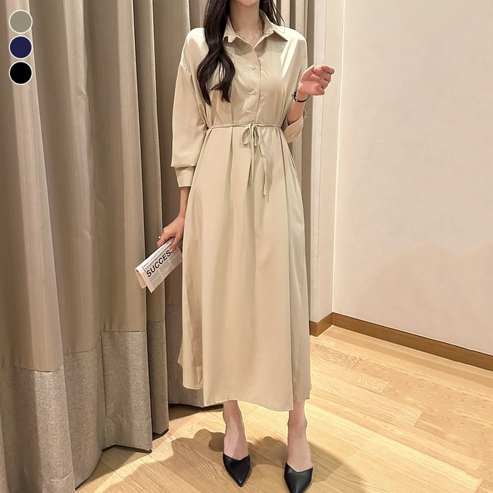 블레스유 여성 셔츠 긴팔 롱 카라 원피스 고급스러운 하객룩 데일리룩 허리끈포함 꾸안꾸 블레스유 여성 셔츠 긴팔 롱 카라 원피스 고급스러운 하객룩 데일리룩 허리끈포함 꾸안꾸