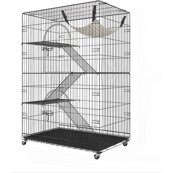 리빙가감법 반려동물 고품질 조립식 4단 튼튼한 메탈 간편이동 잠금 가능한 바퀴가 있는 탈출 방지 고양이 철장 이동식 고양이 대형 케이지