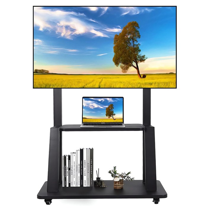 TV 거치대 이동식 TV 거치대 32~75인치 호환 스탠드형 TV 받침대, 검정색, 1개