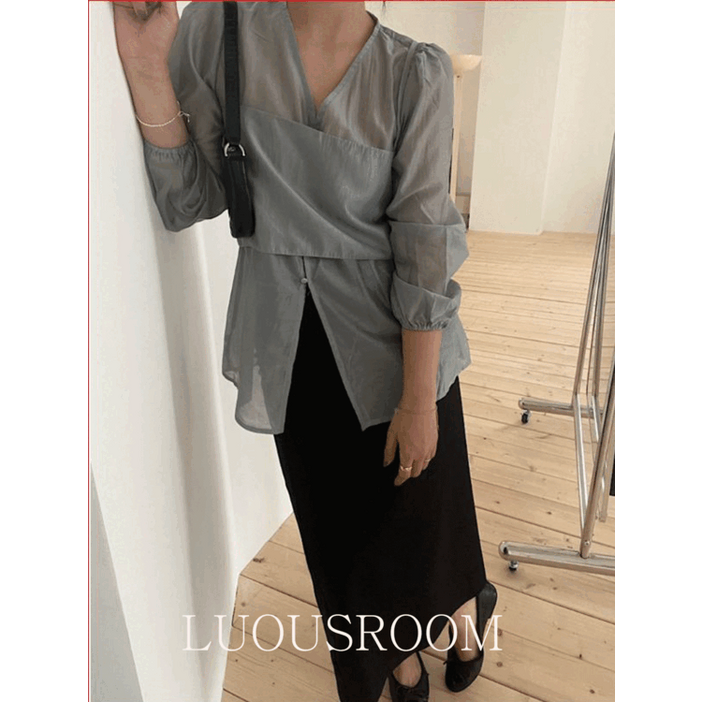 루어스룸 소르베 여성 루즈핏 빅사이즈 긴팔 뷔스티에 블라우스 세트 2color