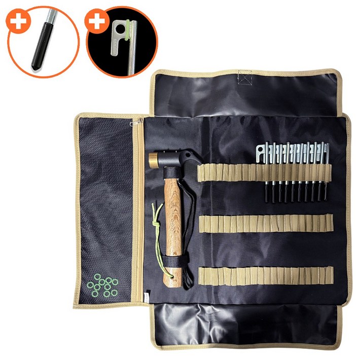 위드차차차 캠핑 타프 단조팩 10개+야광링 10개+보호캡10개+망치+가방 세트 S45C