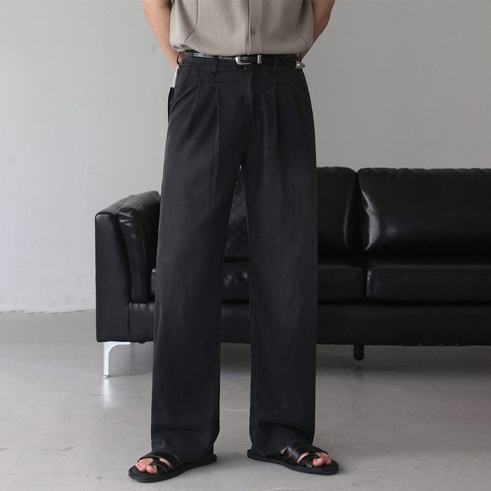 베이직바이블 -5도 린넨 아이스 쿨링 텐셀 투턱 와이드 데님 팬츠(4color)
