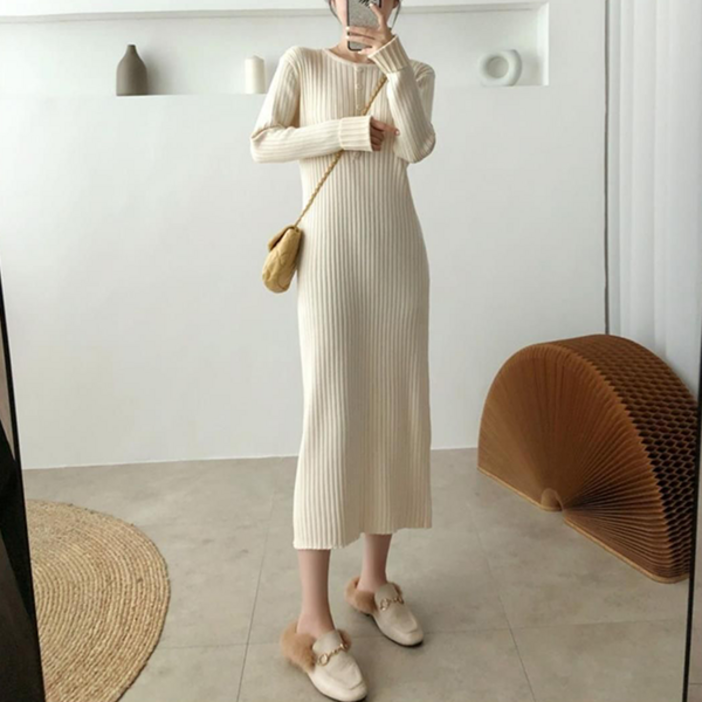 로렌미 버튼포인 니트 롱 원피스