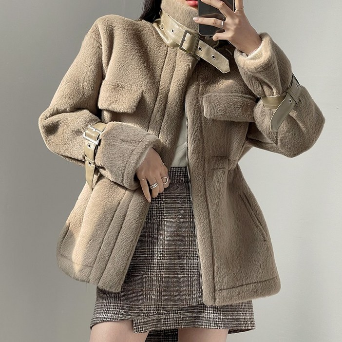 디데이뉴  고퀄리티  알파카 하이넥 버클 무스탕 퍼 자켓 3color